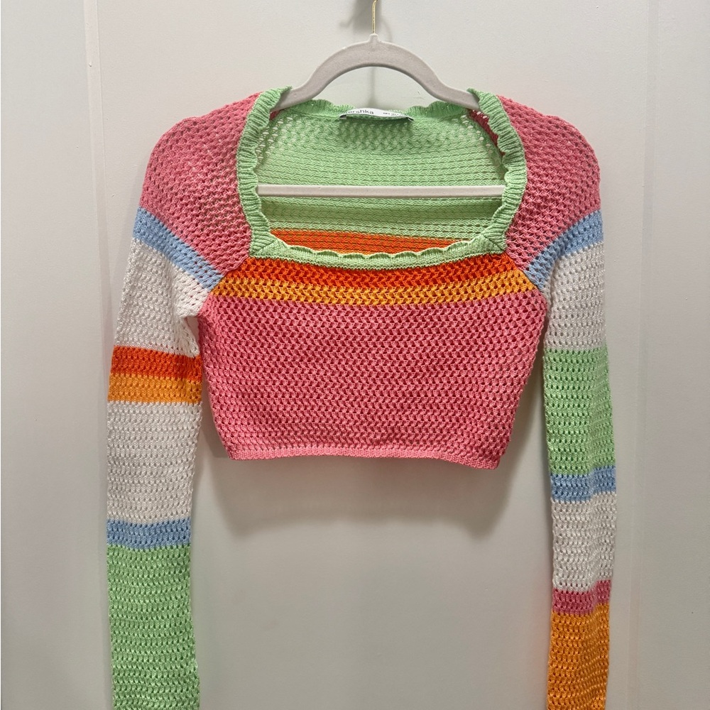 Colorful Striped Knit Crop Top
